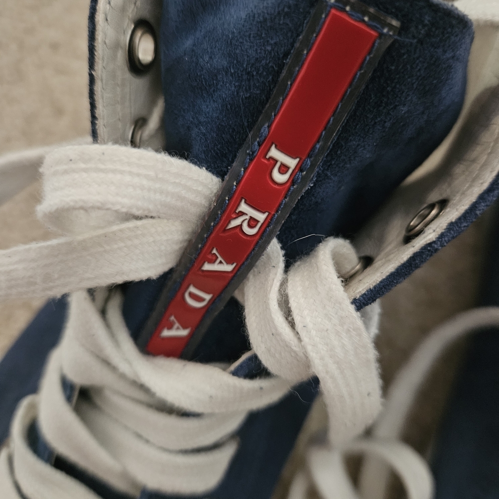 Prada Navy Blue and White High-Top Sneakers - Picture 2 of 10